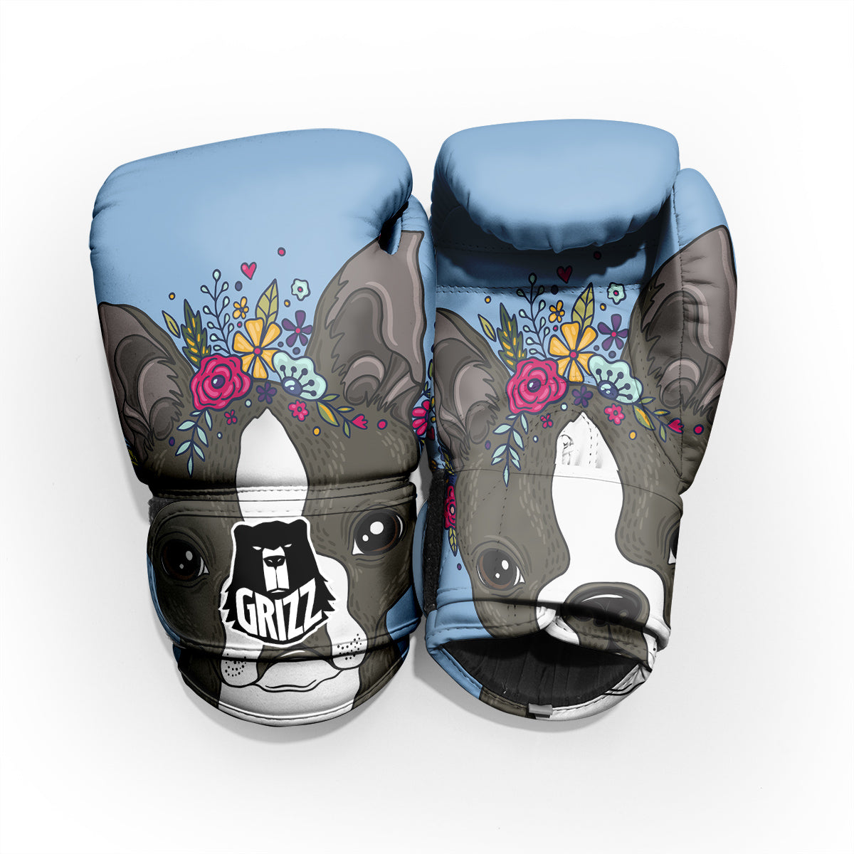 Flower Boston Terrier Cartoon Print Pro Boxing Glove