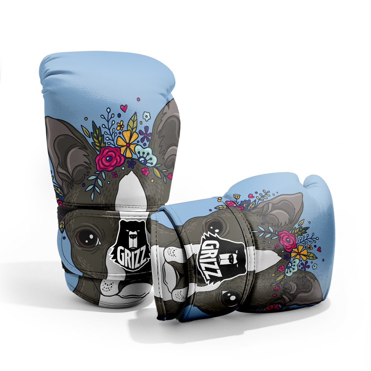 Flower Boston Terrier Cartoon Print Sparring Gloves-grizzshop