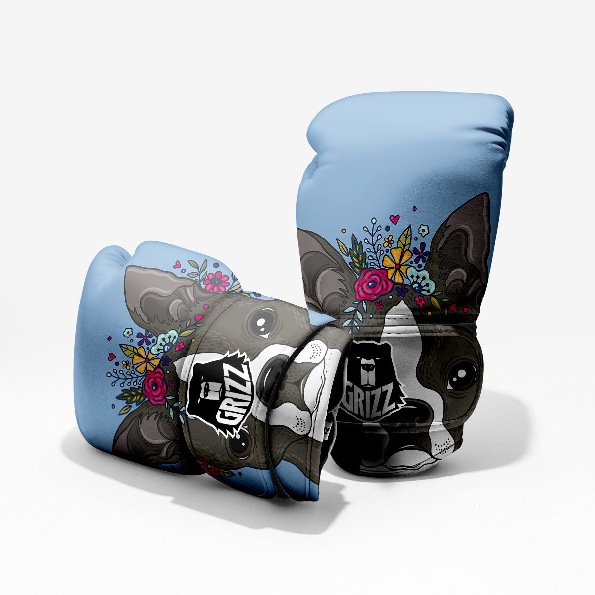 Flower Boston Terrier Cartoon Print Pro Boxing Glove