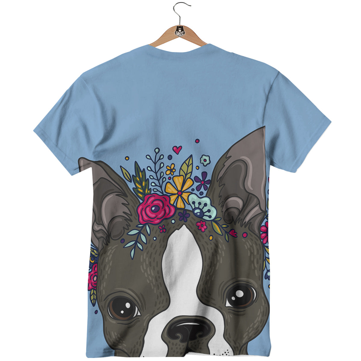 Flower Boston Terrier Cartoon Print T-Shirt-grizzshop