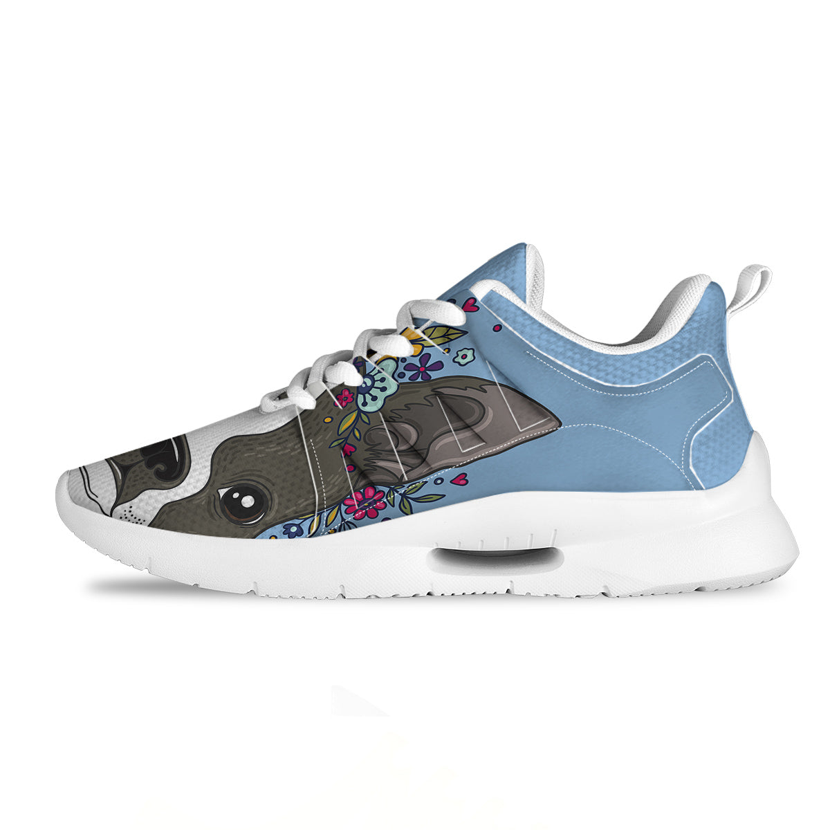 Flower Boston Terrier Cartoon Print Tennis Shoes-grizzshop