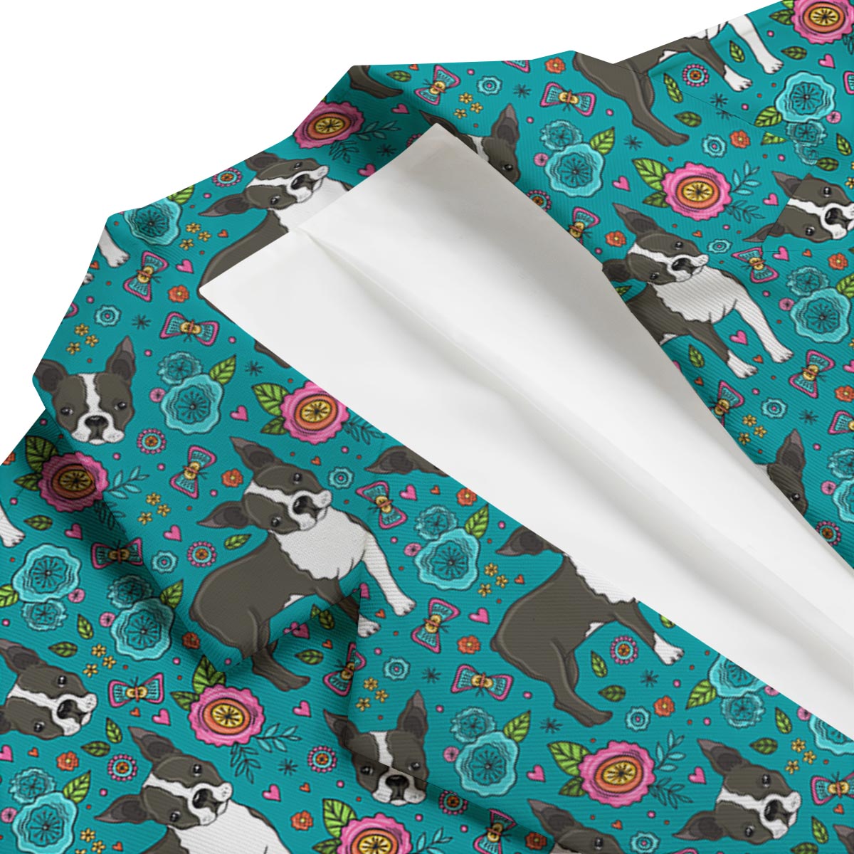 Flower Boston Terrier Pattern Print Men's Blazer-grizzshop