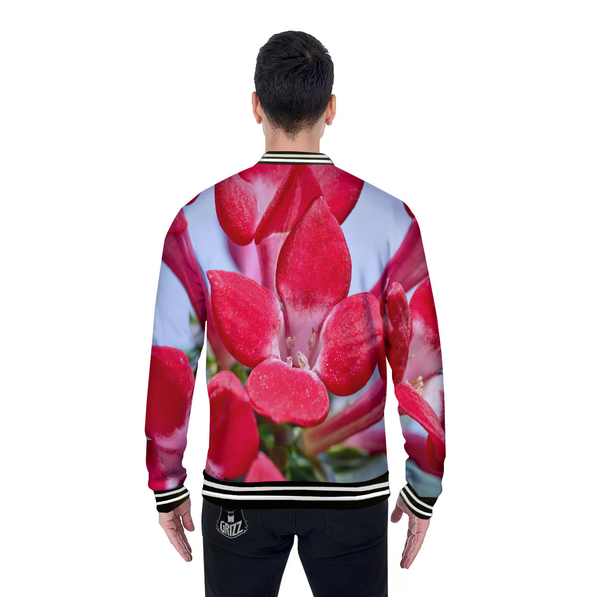 Flower Bouvardia Print Baseball Jacket-grizzshop