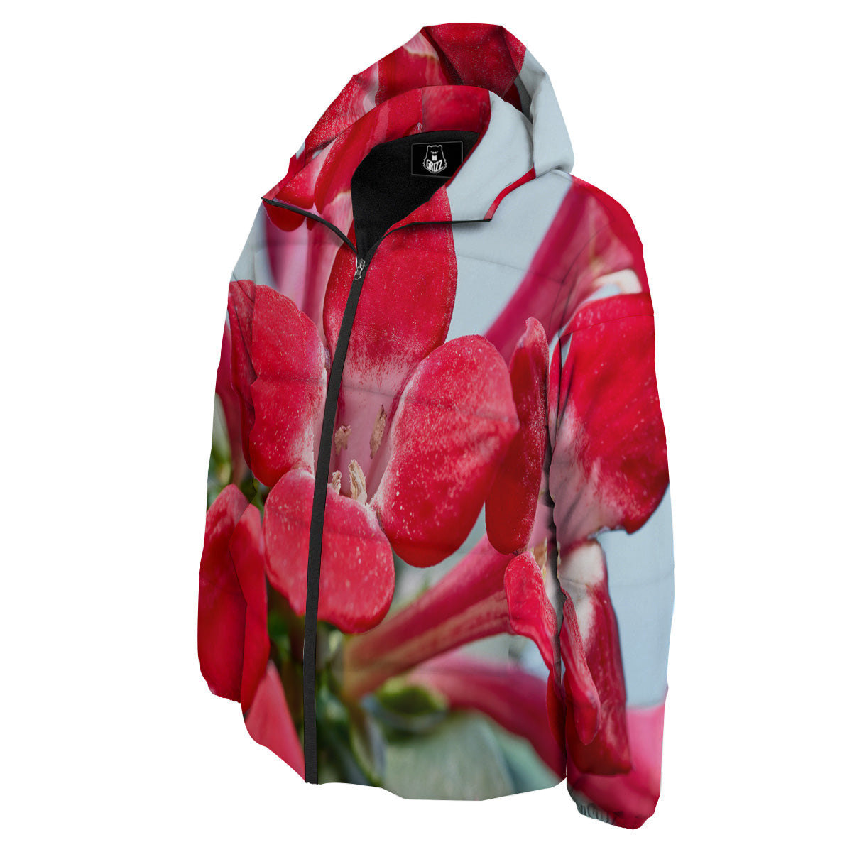 Flower Bouvardia Print Down Jacket-grizzshop