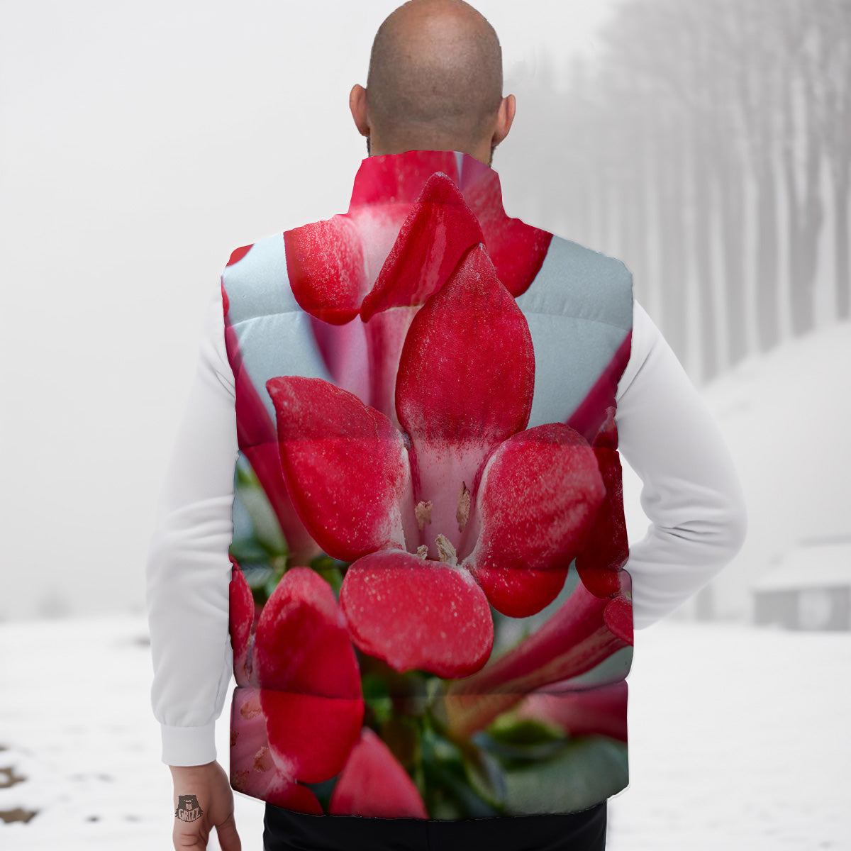 Flower Bouvardia Print Down Vest-grizzshop