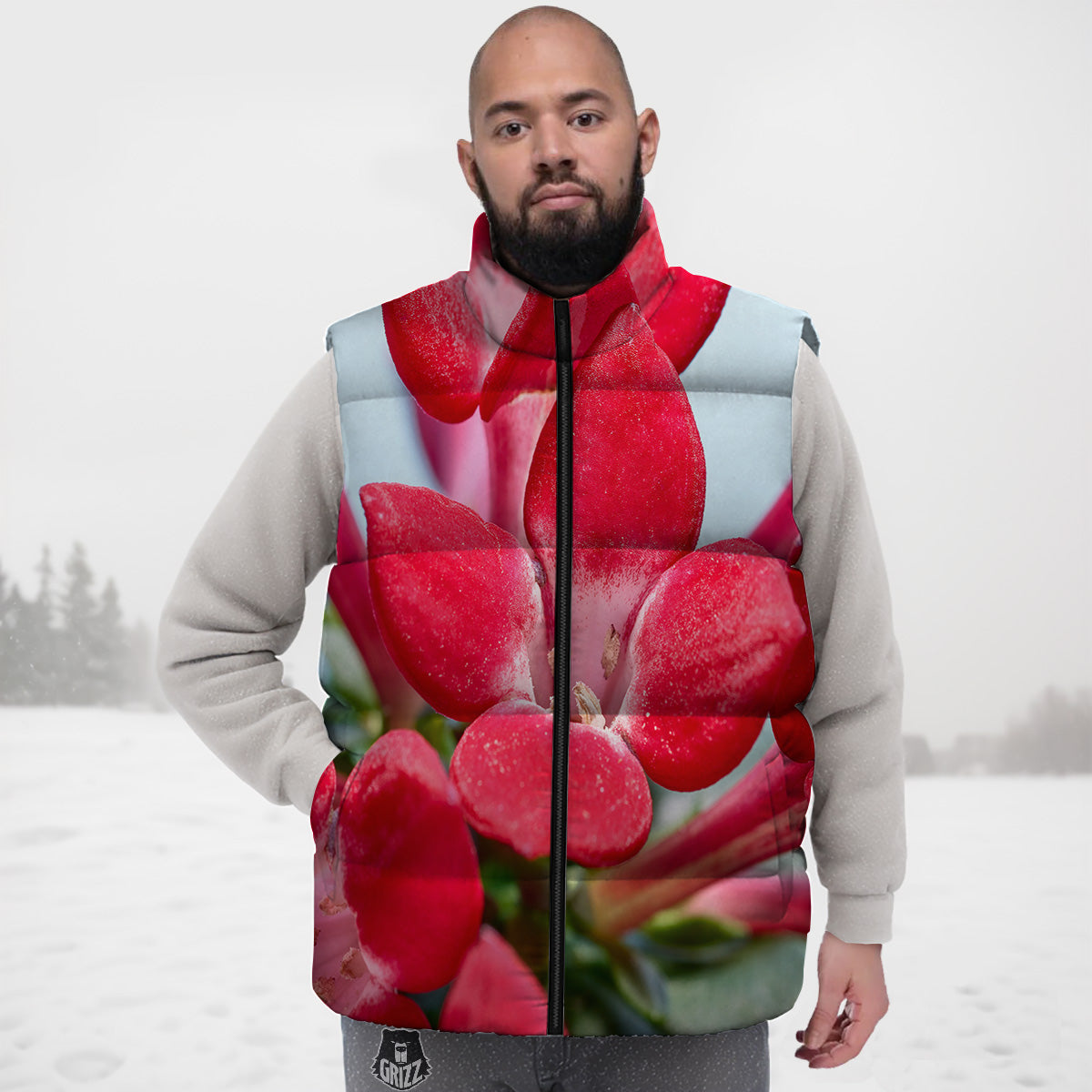 Flower Bouvardia Print Down Vest-grizzshop