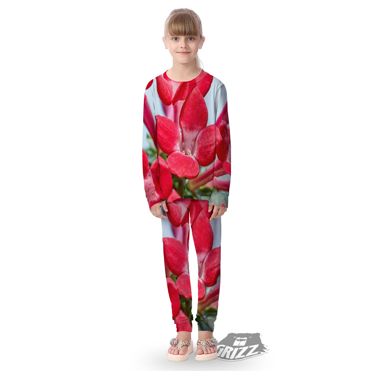 Flower Bouvardia Print Kid's Pajamas-grizzshop
