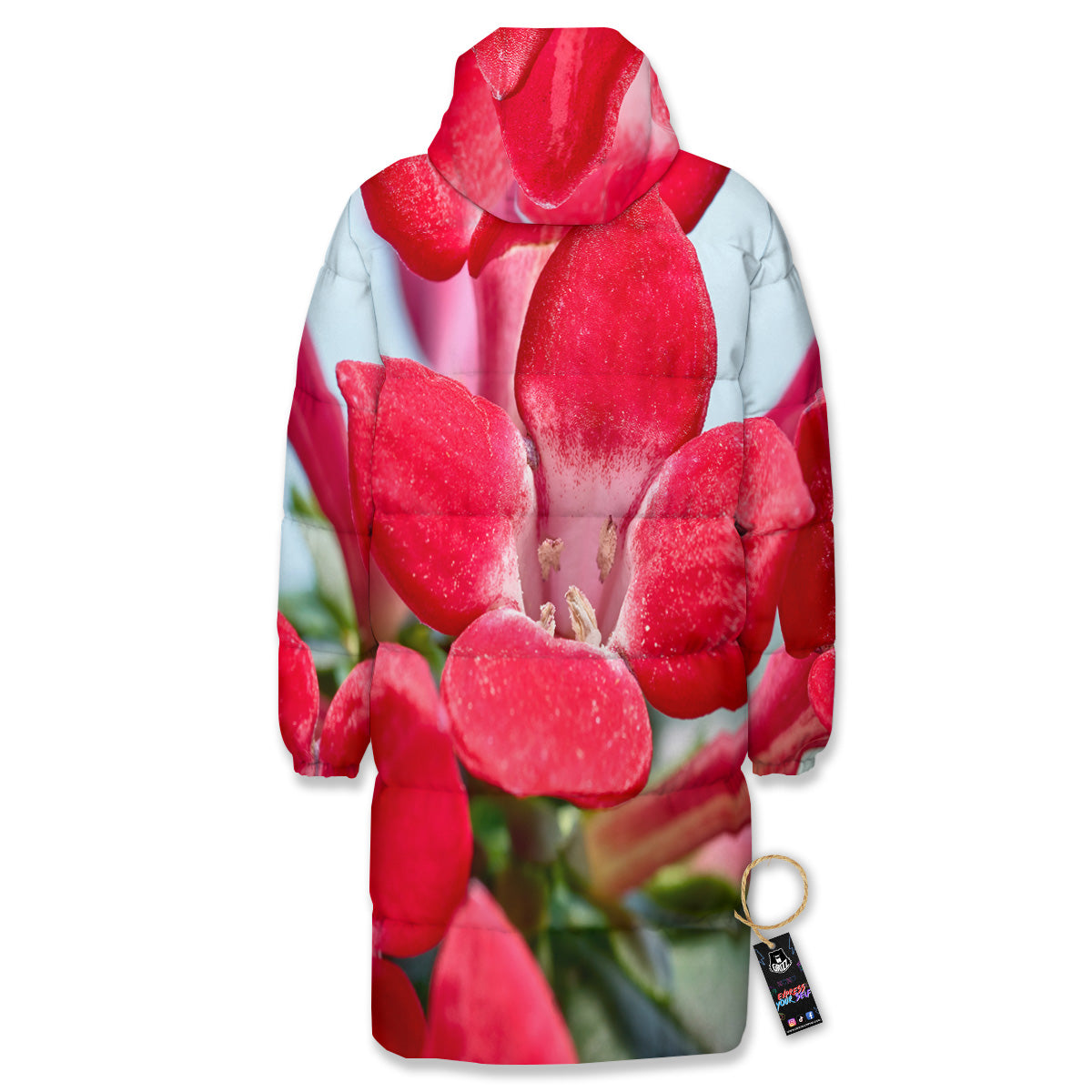 Flower Bouvardia Print Long Down Jacket-grizzshop