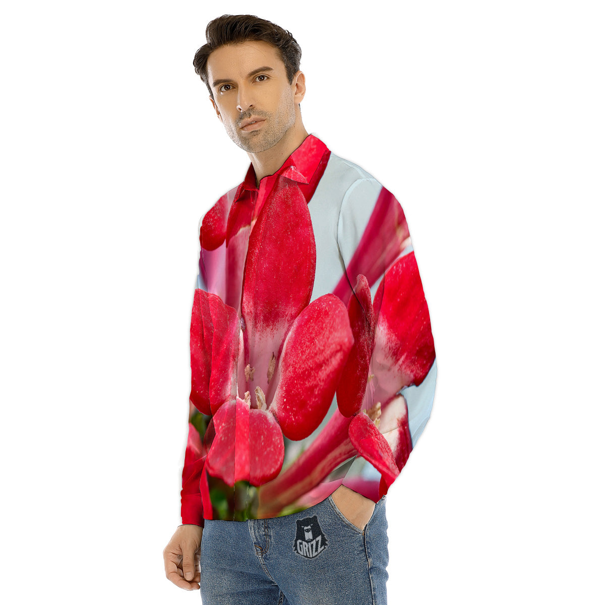 Flower Bouvardia Print Men's Dress Shirts-grizzshop