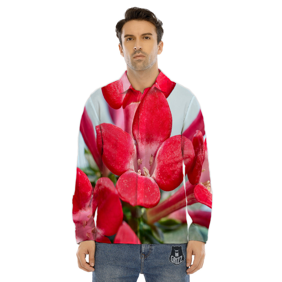 Flower Bouvardia Print Men's Dress Shirts-grizzshop