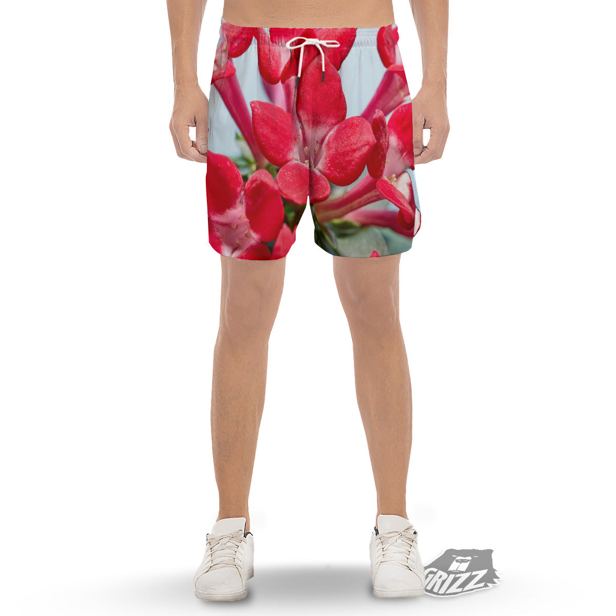 Flower Bouvardia Print Men's Gym Shorts-grizzshop