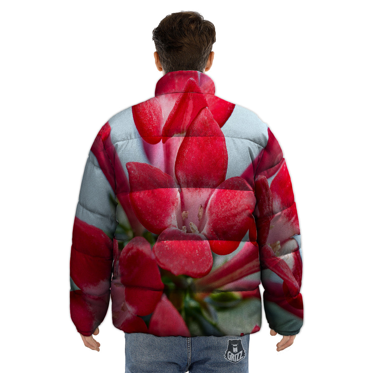 Flower Bouvardia Print Puffer Jacket-grizzshop