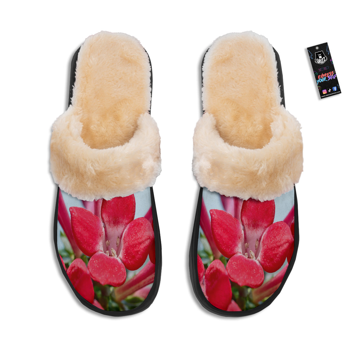 Flower Bouvardia Print Slippers-grizzshop