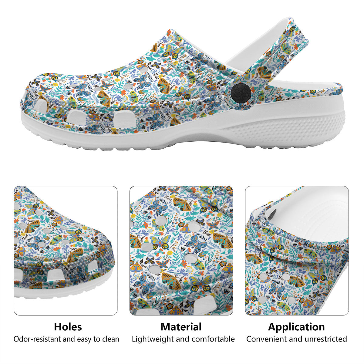 Flower Butterfly And Print Pattern Clog-grizzshop