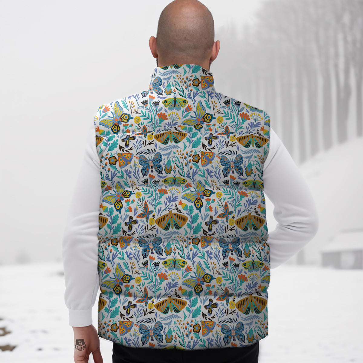 Flower Butterfly And Print Pattern Down Vest
