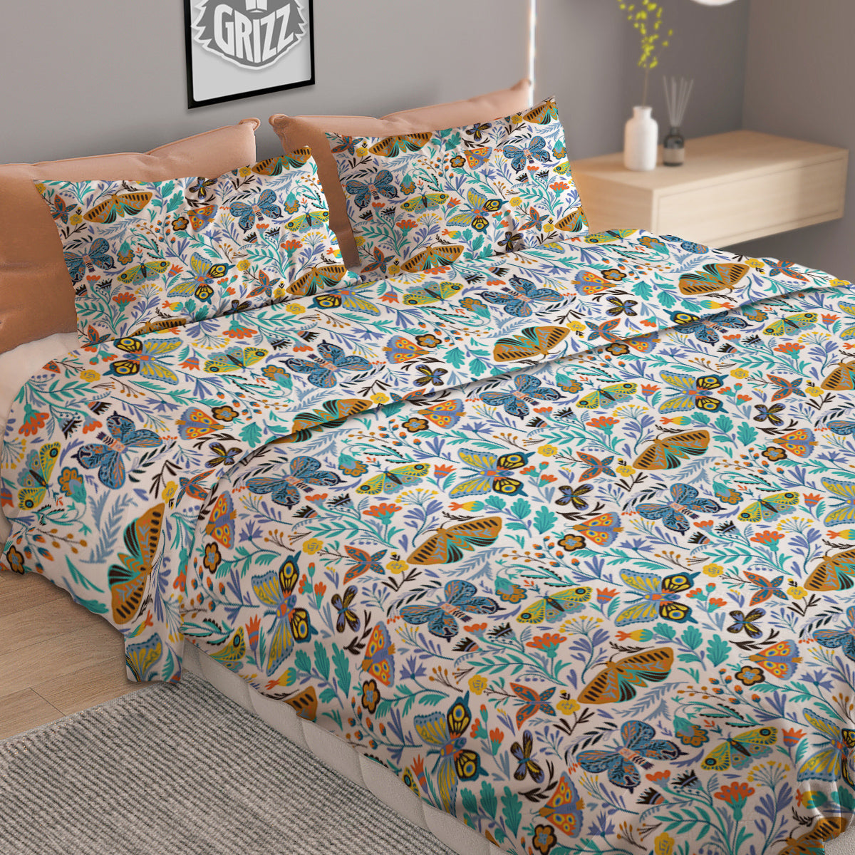 Flower Butterfly And Print Pattern Duvet Cover Bedding Set-grizzshop