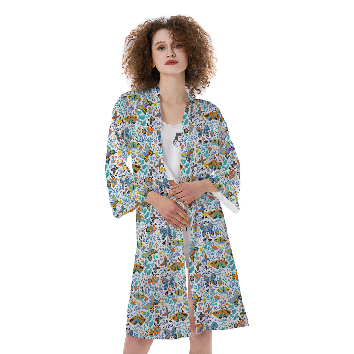 Flower Butterfly And Print Pattern Kimono-grizzshop