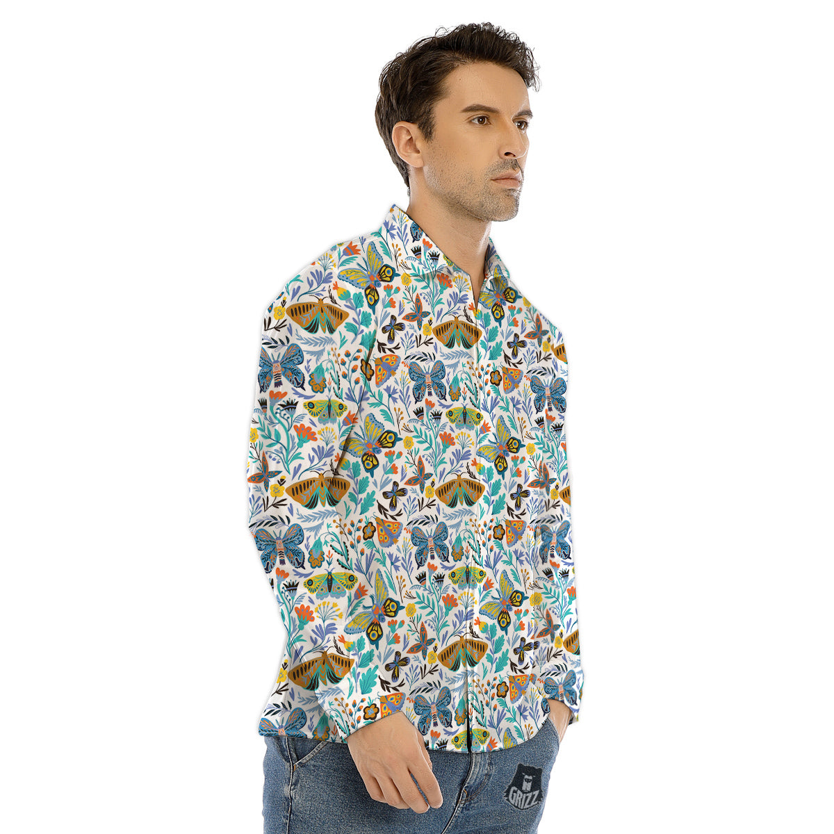 Flower Butterfly And Print Pattern Men's Dress Shirts-grizzshop