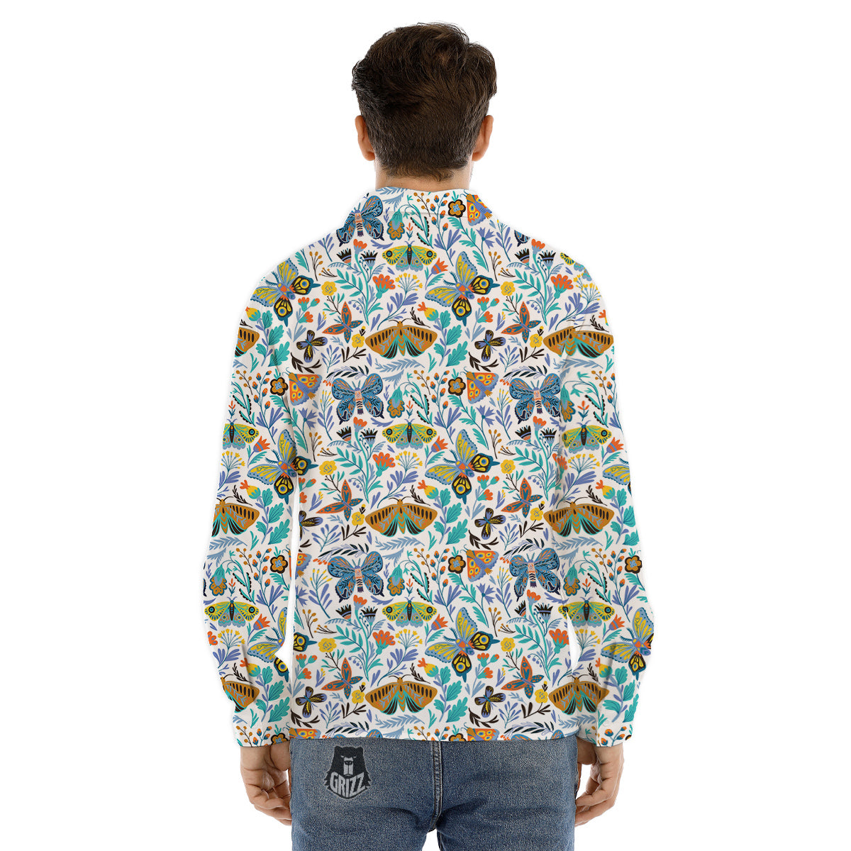 Flower Butterfly And Print Pattern Men's Dress Shirts-grizzshop