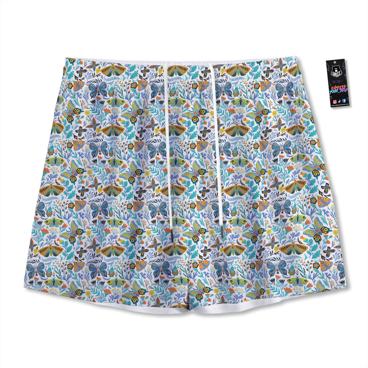 Flower Butterfly And Print Pattern Mesh Shorts-grizzshop