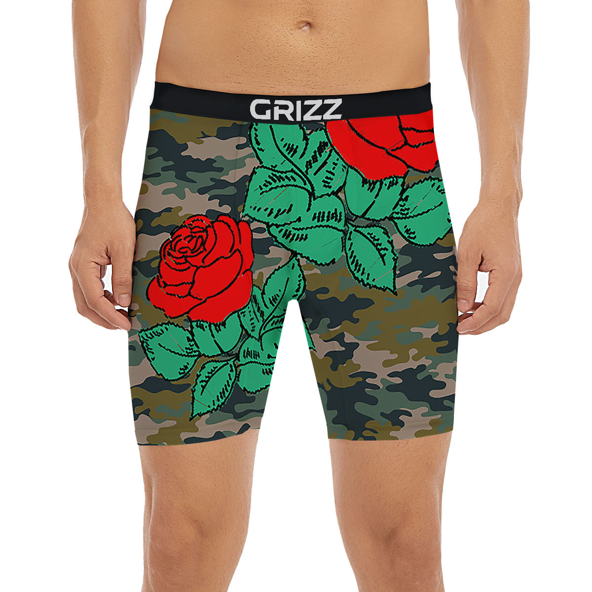 Flower Camouflage Red Rose Print Boxer Briefs-grizzshop
