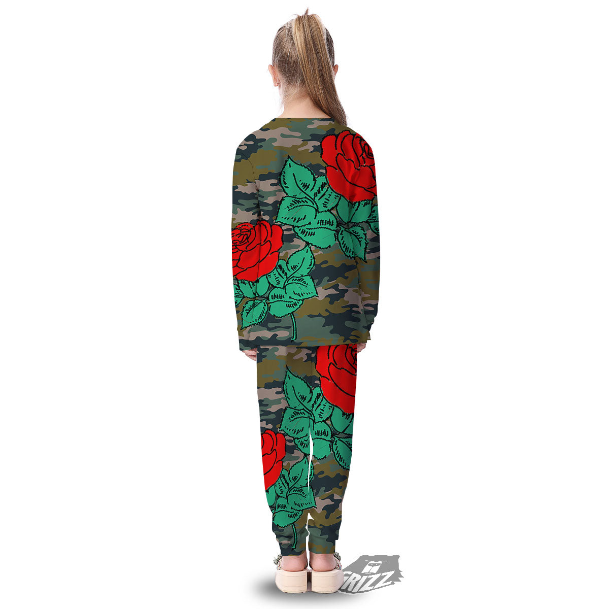 Flower Camouflage Red Rose Print Kid's Pajamas-grizzshop