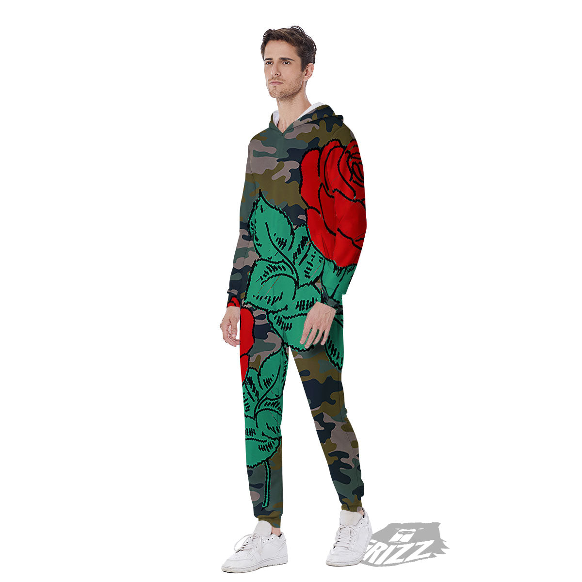 Flower Camouflage Red Rose Print Men's Jumpsuit-grizzshop