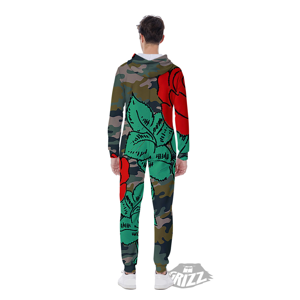 Flower Camouflage Red Rose Print Men's Jumpsuit-grizzshop