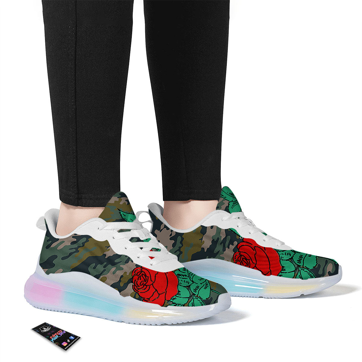 Flower Camouflage Red Rose Print Running Sneakers-grizzshop
