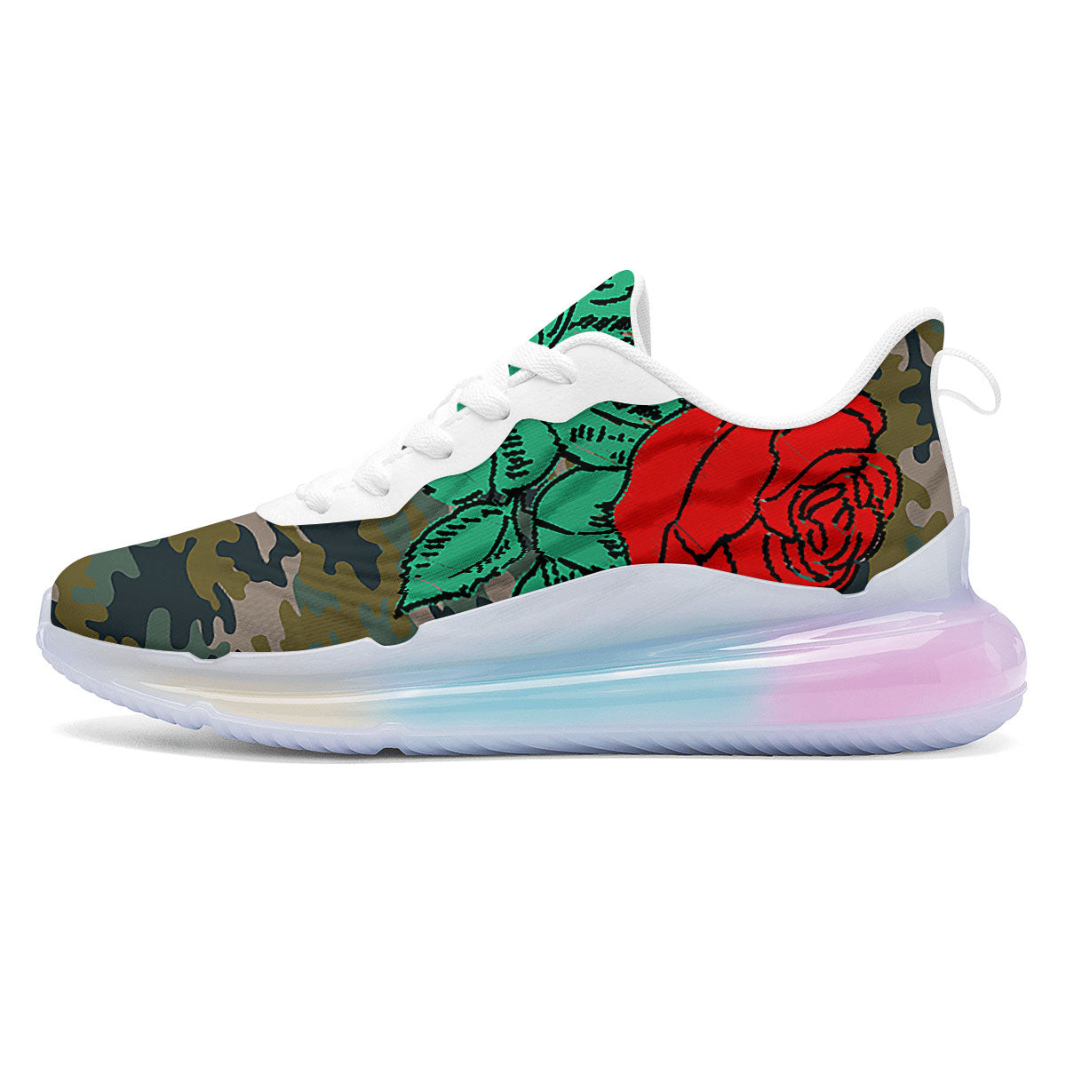 Flower Camouflage Red Rose Print Running Sneakers-grizzshop