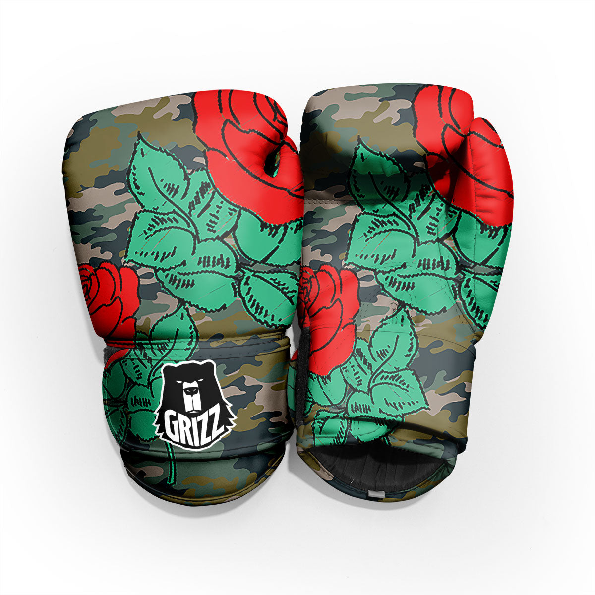 Flower Camouflage Red Rose Print Sparring Gloves-grizzshop