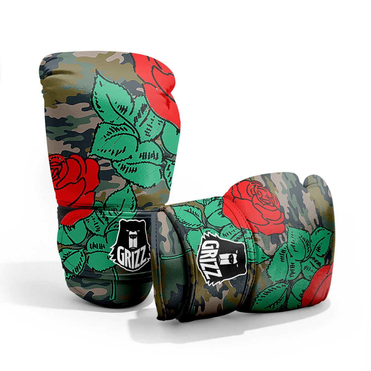 Flower Camouflage Red Rose Print Sparring Gloves-grizzshop