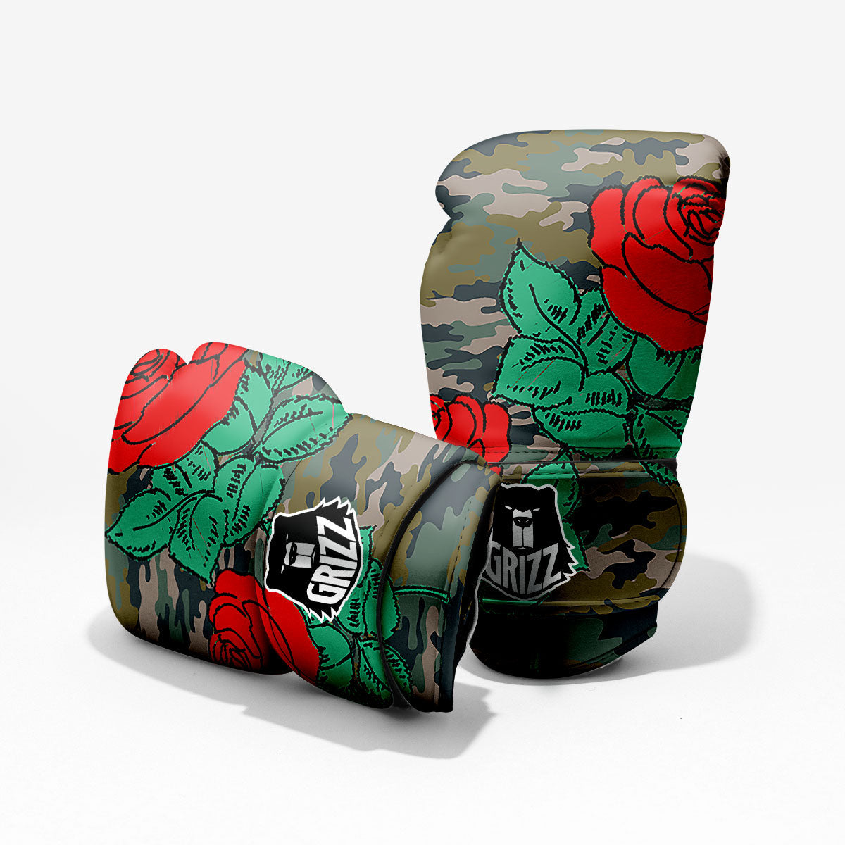 Flower Camouflage Red Rose Print Sparring Gloves-grizzshop