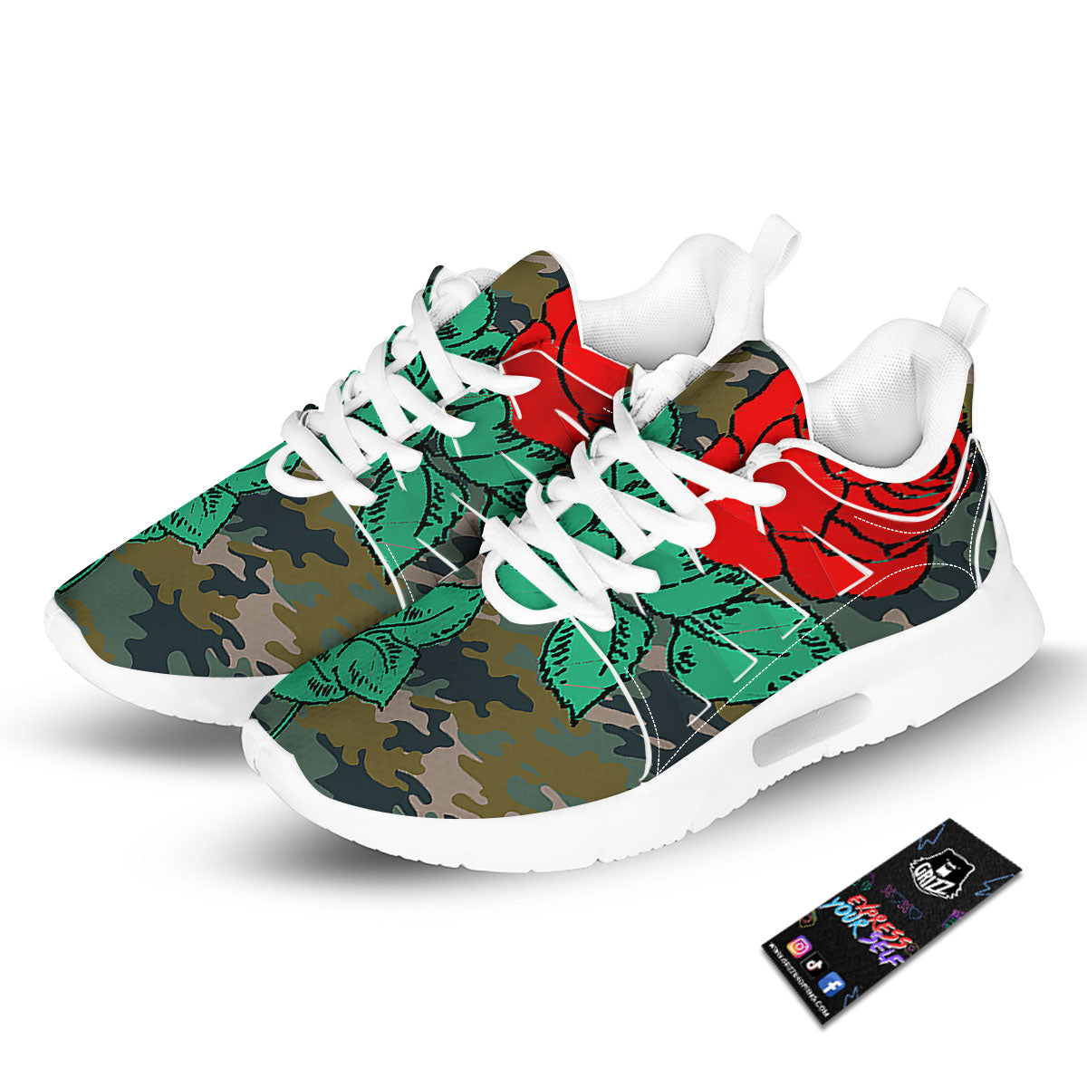 Flower Camouflage Red Rose Print Tennis Shoes-grizzshop