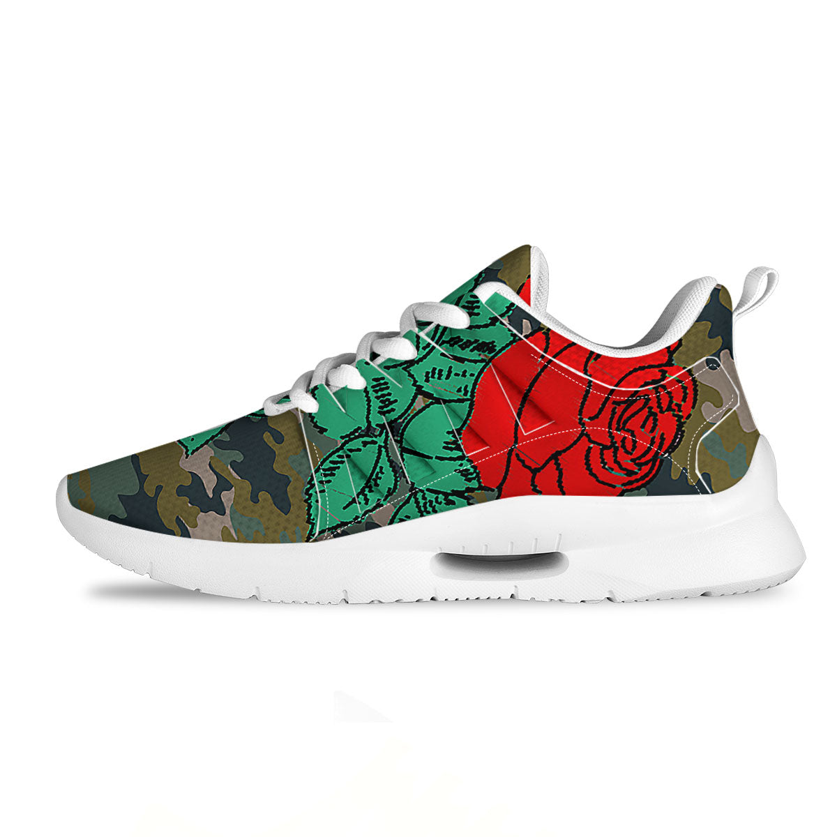 Flower Camouflage Red Rose Print Tennis Shoes-grizzshop