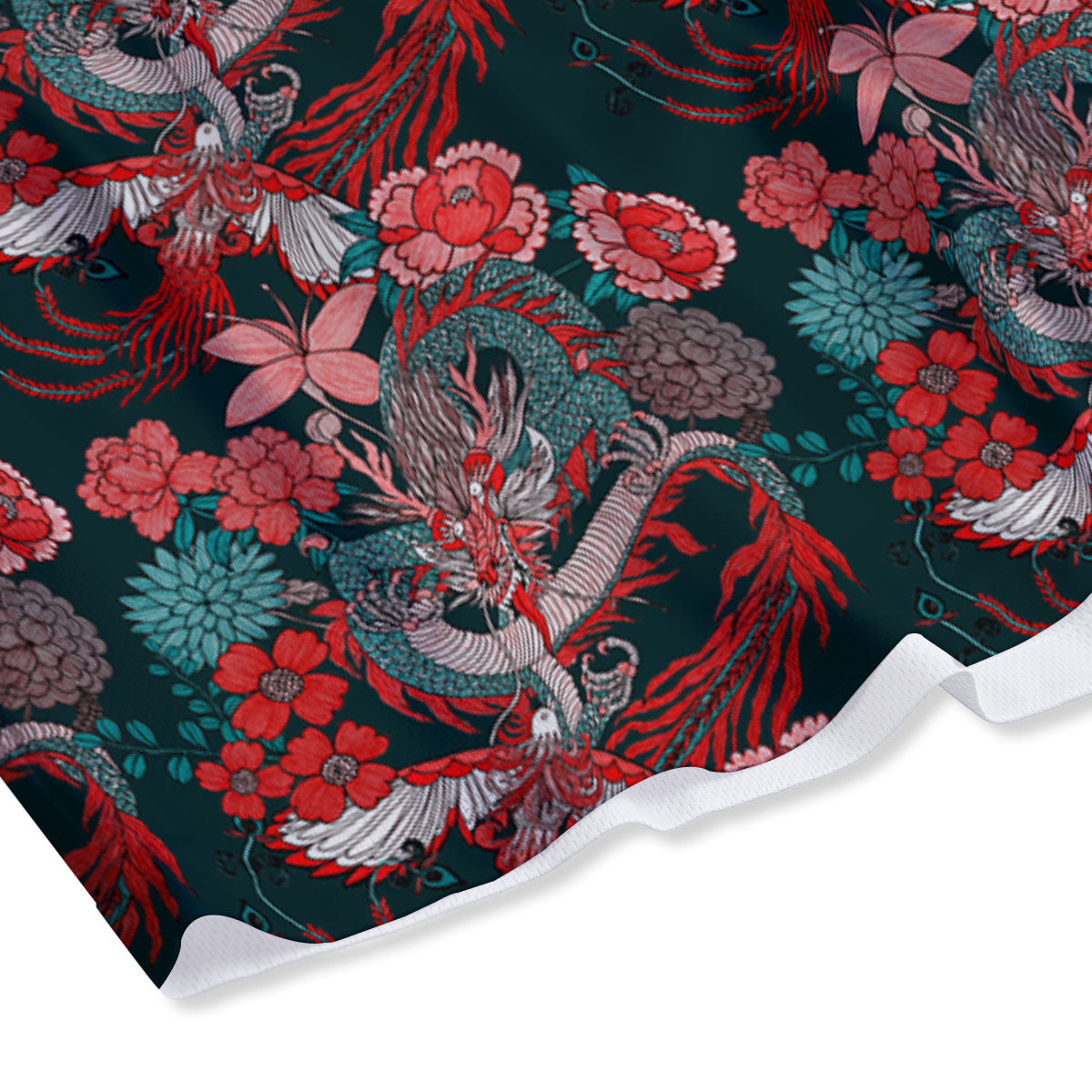 Flower Chinese Dragon Print Pattern Mesh Shorts-grizzshop