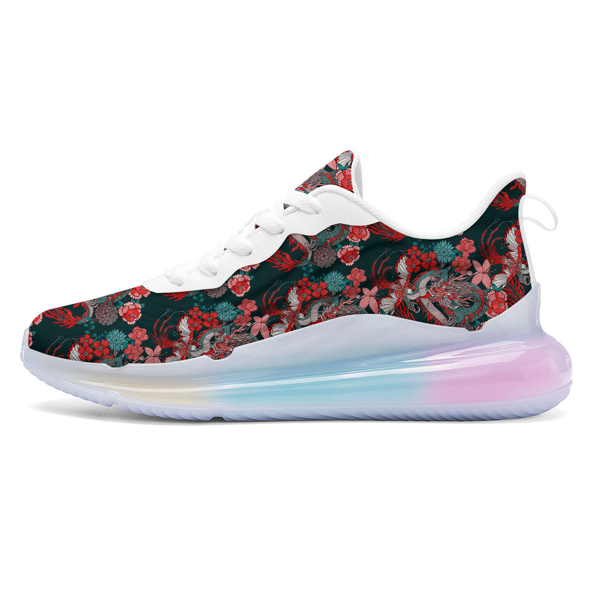 Flower Chinese Dragon Print Pattern Running Sneakers-grizzshop