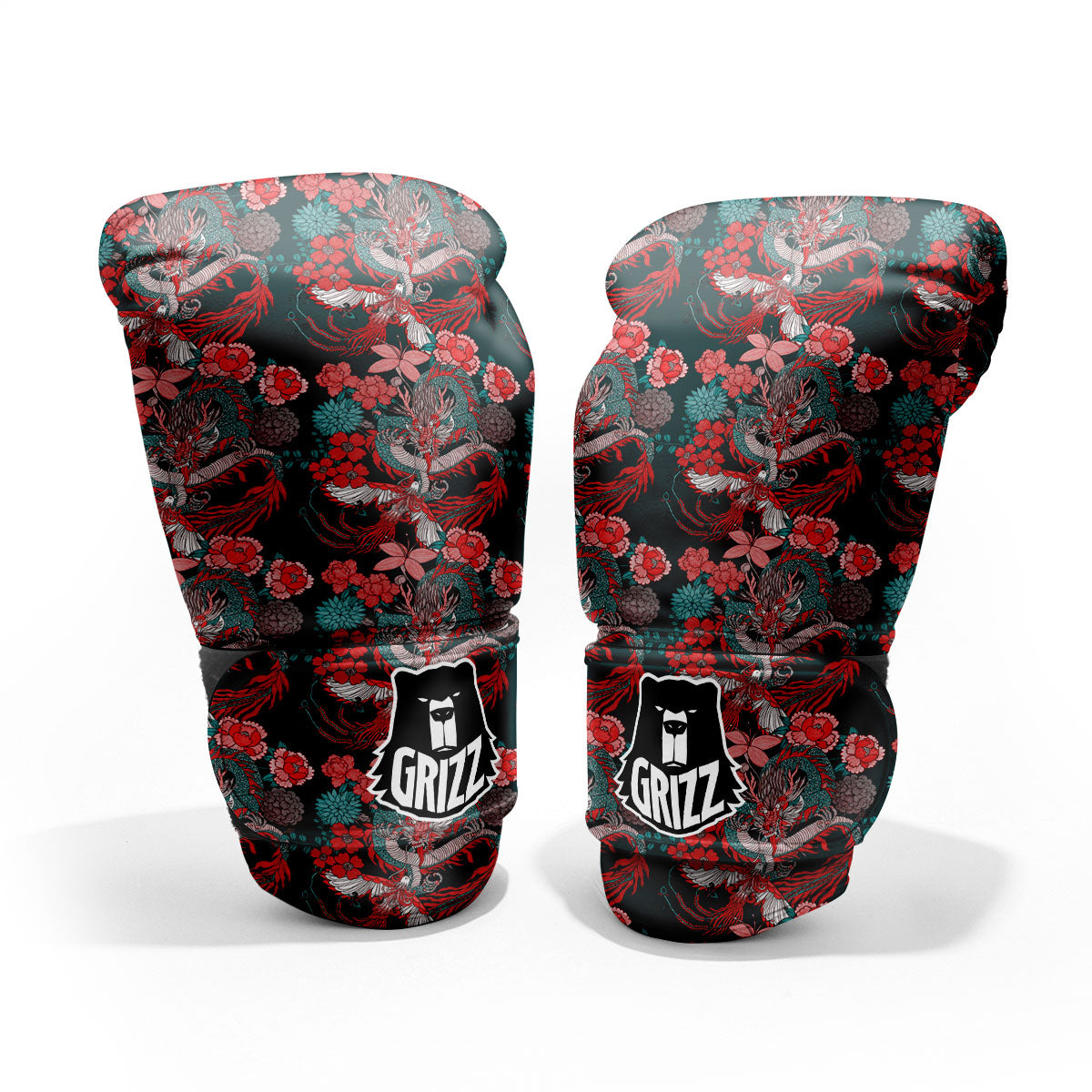 Flower Chinese Dragon Print Pattern Pro Boxing Glove