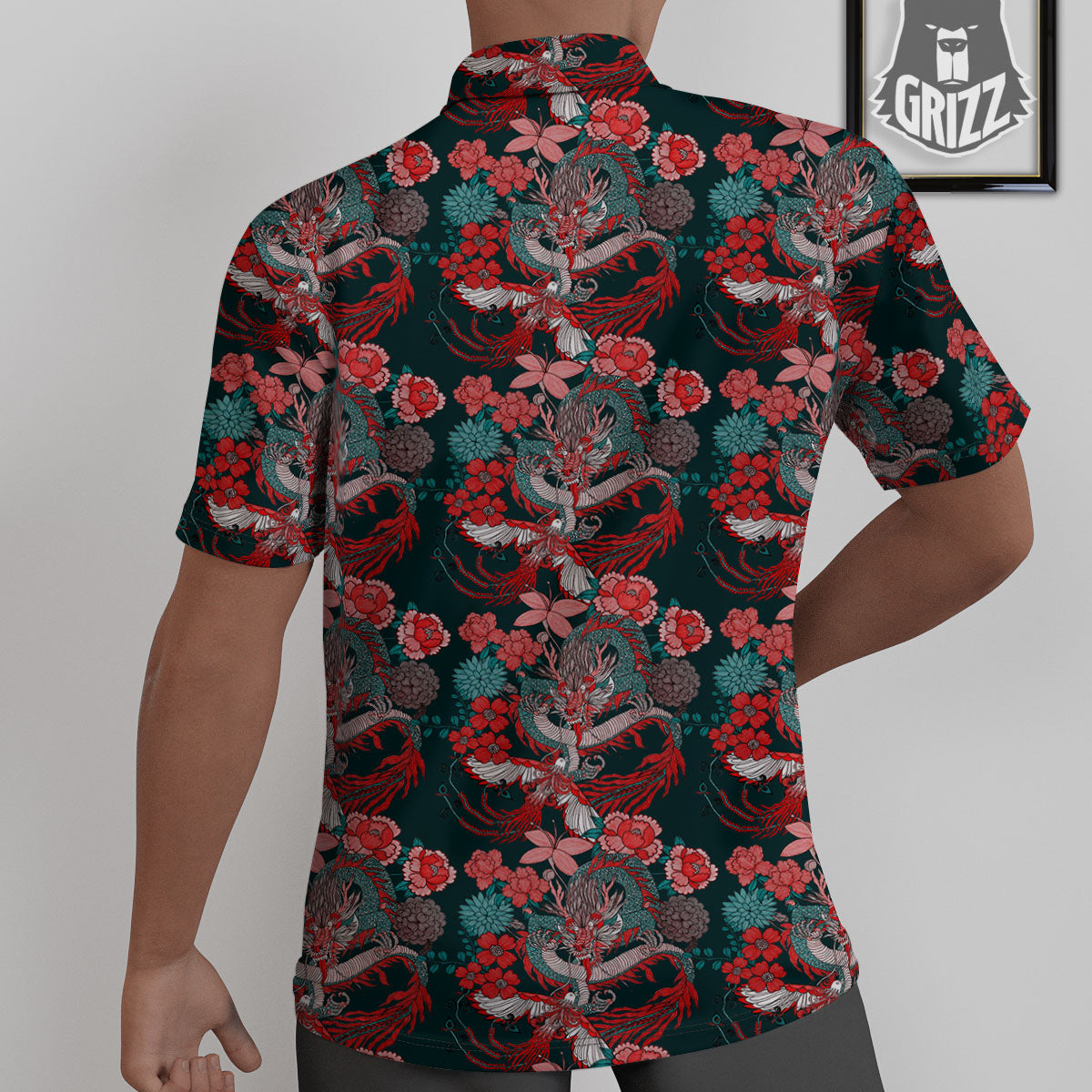 Flower Chinese Dragon Print Pattern Untucked Shirts-grizzshop
