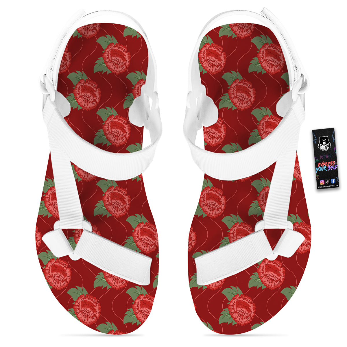 Flower Chinese Vintage Print Pattern White Open Toe Sandals-grizzshop