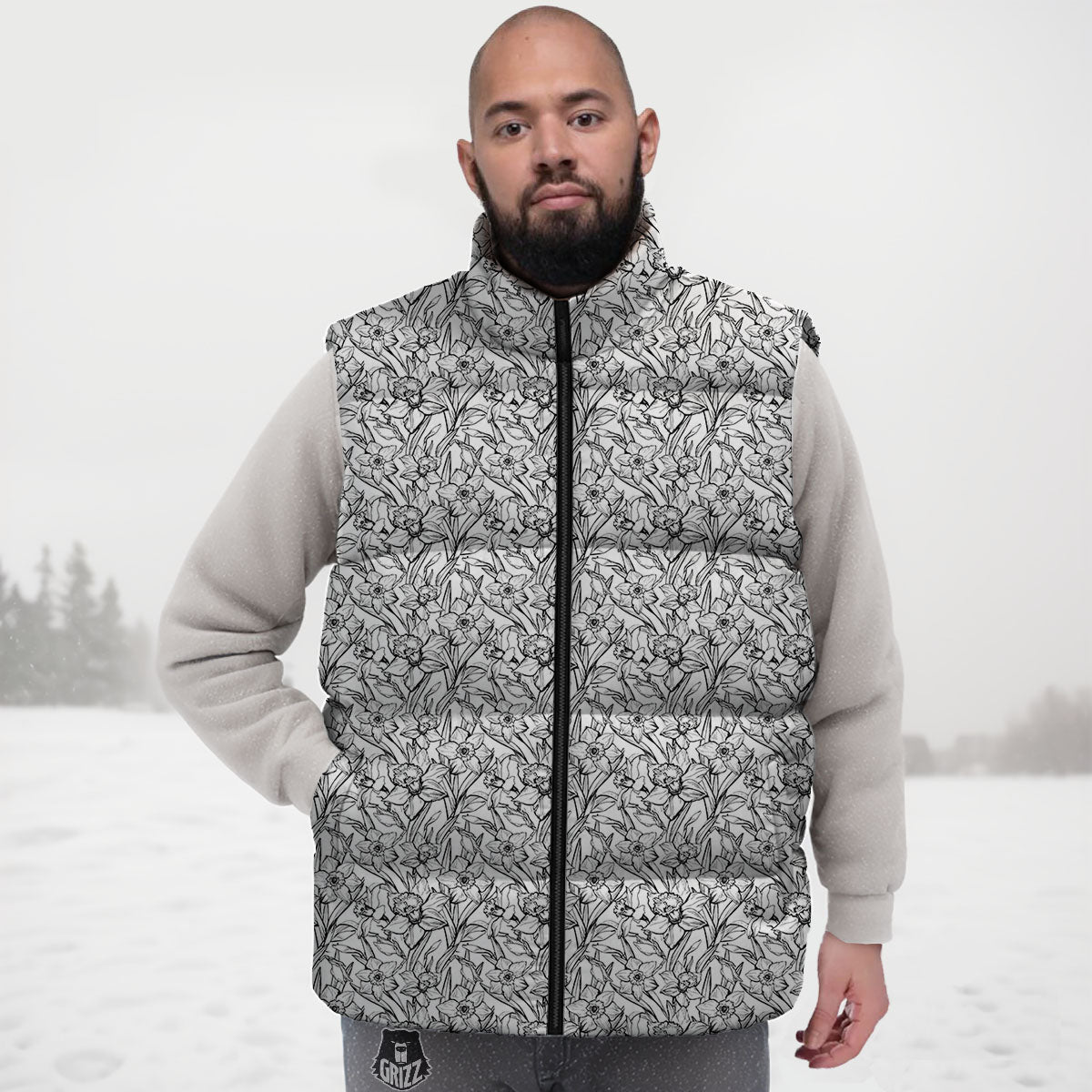 Flower Daffodil Drawing Print Pattern Down Vest