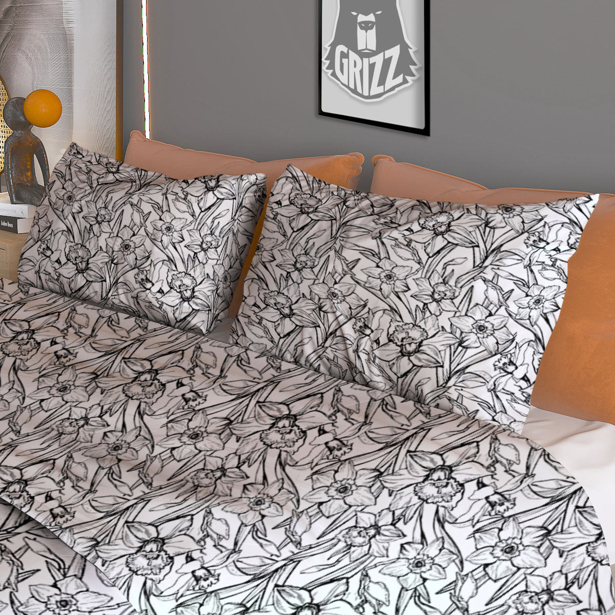 Flower Daffodil Drawing Print Pattern Duvet Cover Bedding Set