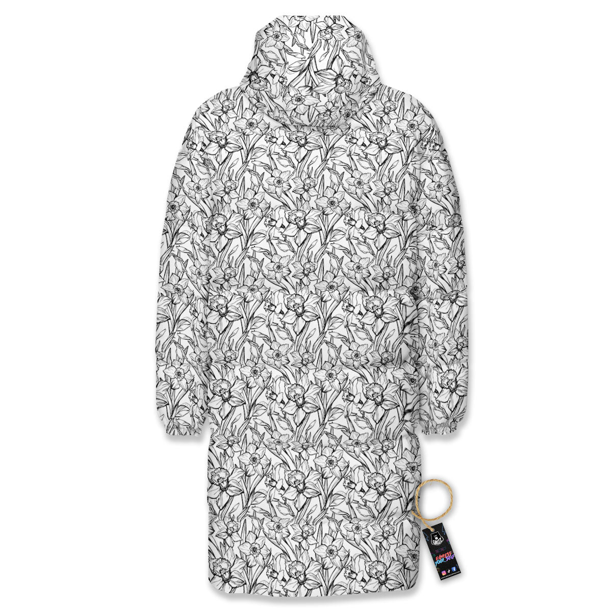 Flower Daffodil Drawing Print Pattern Long Down Jacket-grizzshop