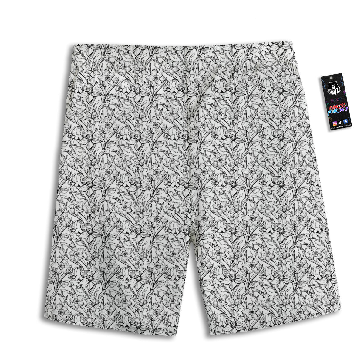 Flower Daffodil Drawing Print Pattern Men's Athletic Shorts-grizzshop
