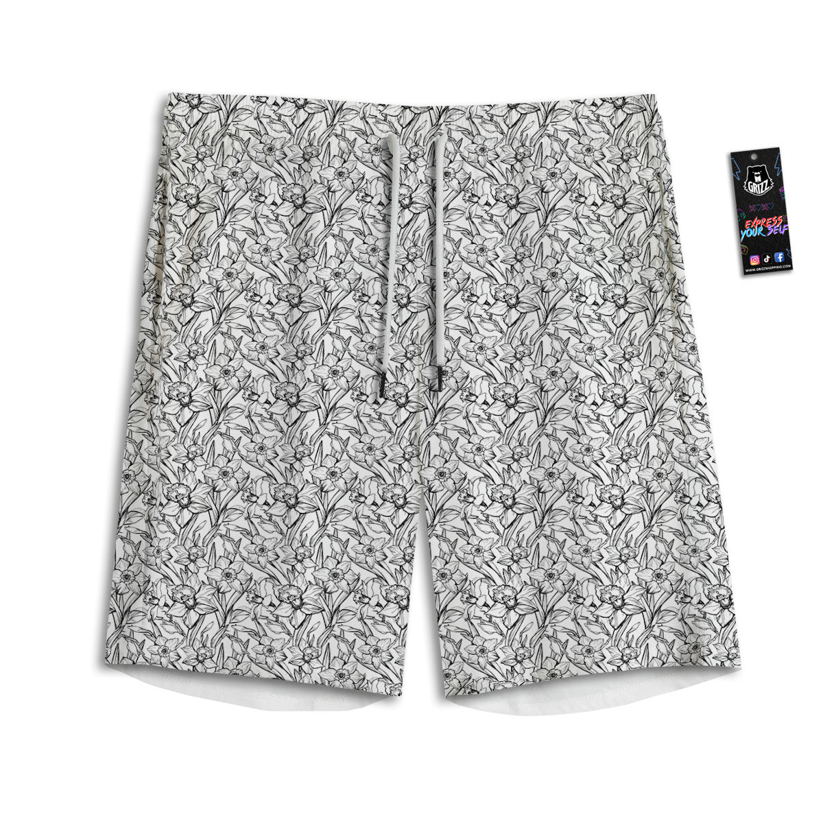 Flower Daffodil Drawing Print Pattern Men's Athletic Shorts-grizzshop