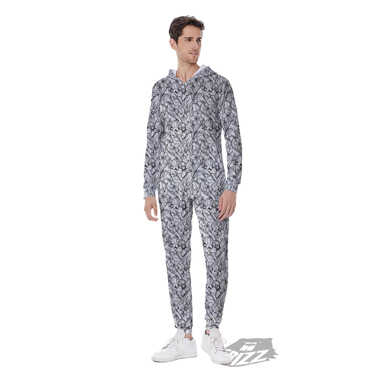 Flower Daffodil Drawing Print Pattern Men's Jumpsuit-grizzshop