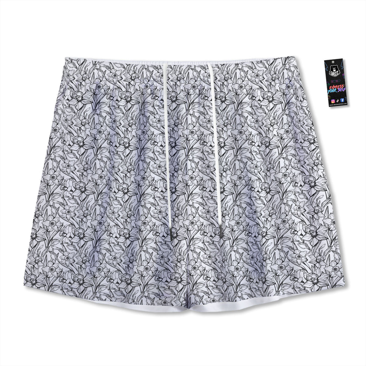 Flower Daffodil Drawing Print Pattern Mesh Shorts-grizzshop