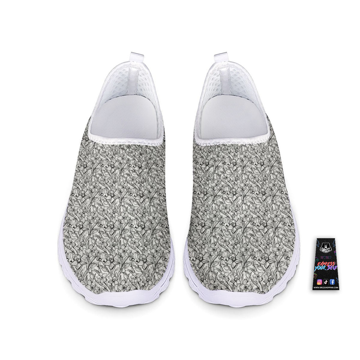 Flower Daffodil Drawing Print Pattern Nurse Shoes-grizzshop