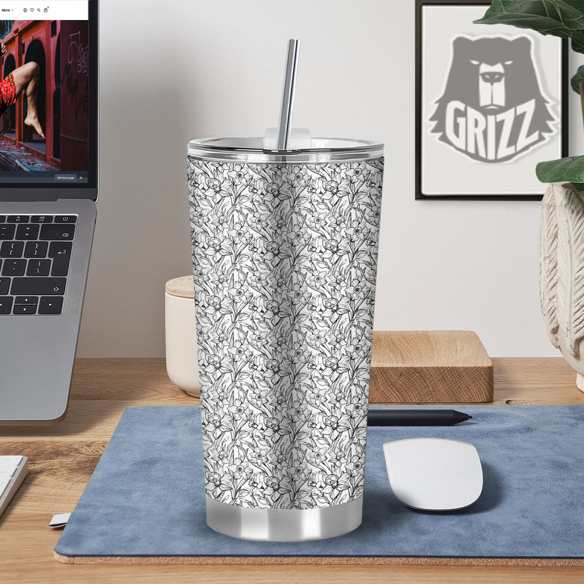 Flower Daffodil Drawing Print Pattern Tumbler-grizzshop