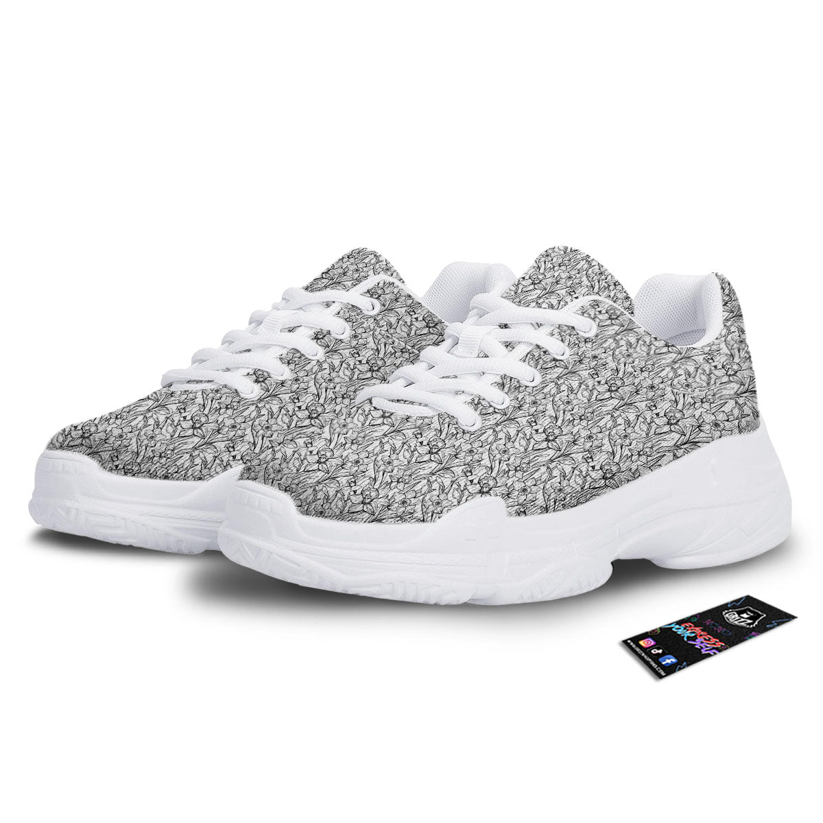 Flower Daffodil Drawing Print Pattern White Chunky Shoes-grizzshop